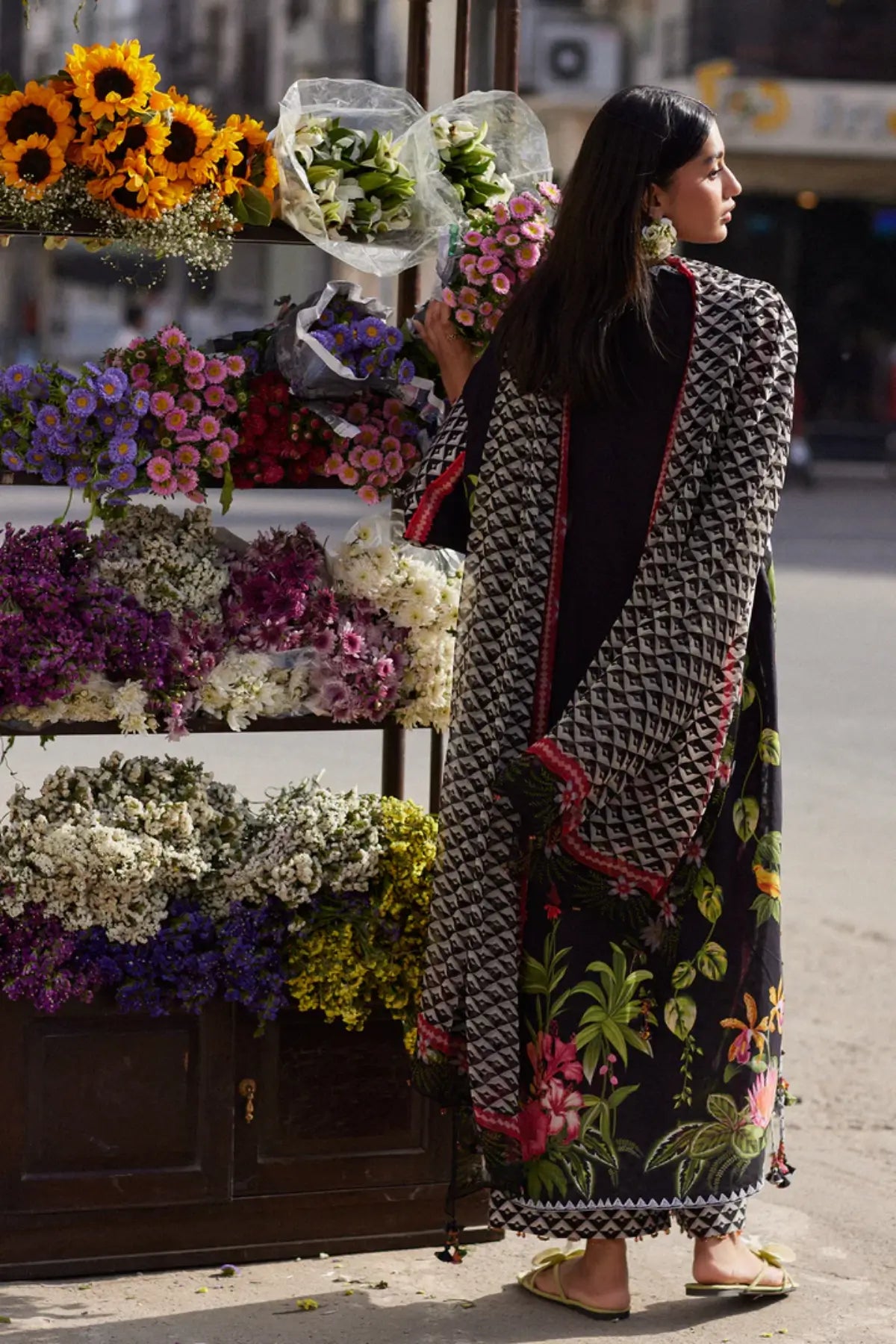 Zaha Midnight Bloom ZF26-04 black stitched lawn 3PC suit with floral print and chiffon dupatta