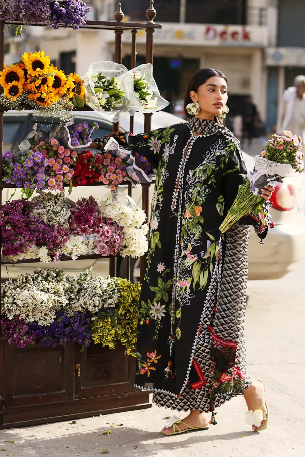 Zaha Midnight Bloom ZF26-04 black stitched lawn 3PC suit with floral print and chiffon dupatta