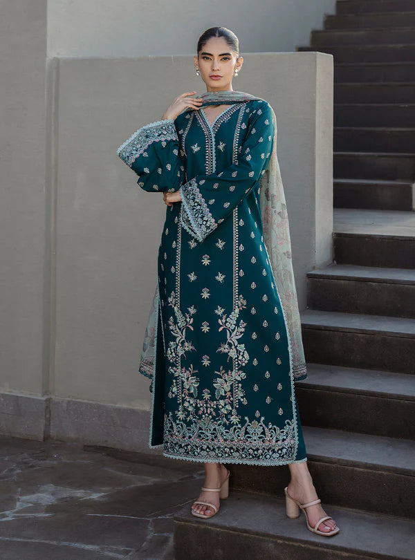 Mina-Elegant Deep Teal 3-piece Embroidered Lawn Suit