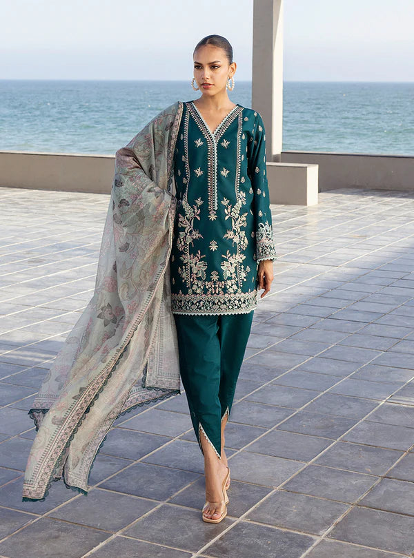 Mina-Elegant Deep Teal 3-piece Embroidered Lawn Suit