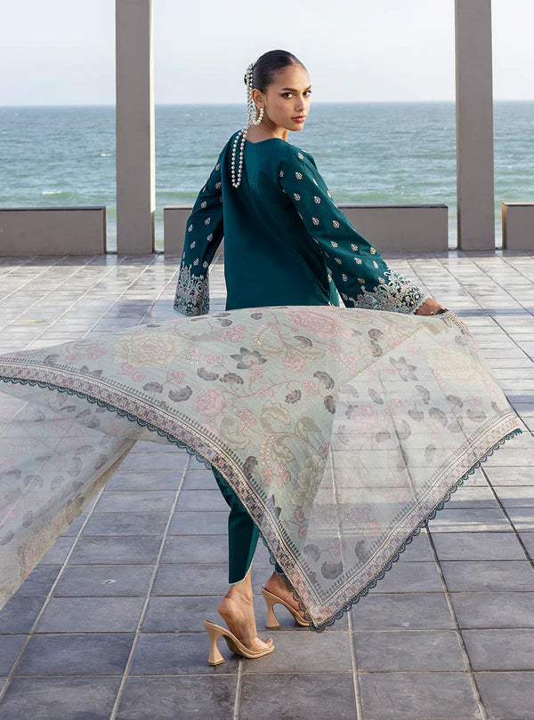 Mina-Elegant Deep Teal 3-piece Embroidered Lawn Suit
