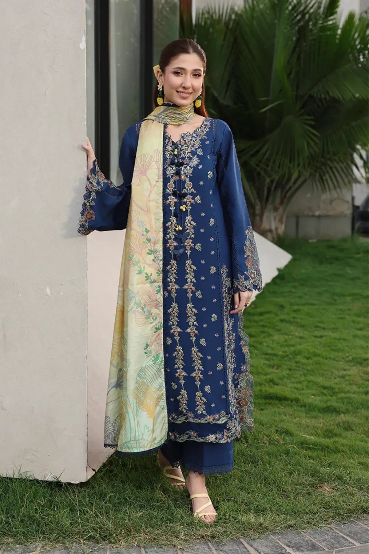 Mina by Rang Rasiya Night Blue Luxury Lawn Stitched 3PC Suit with Printed Tasser Silk Dupatta