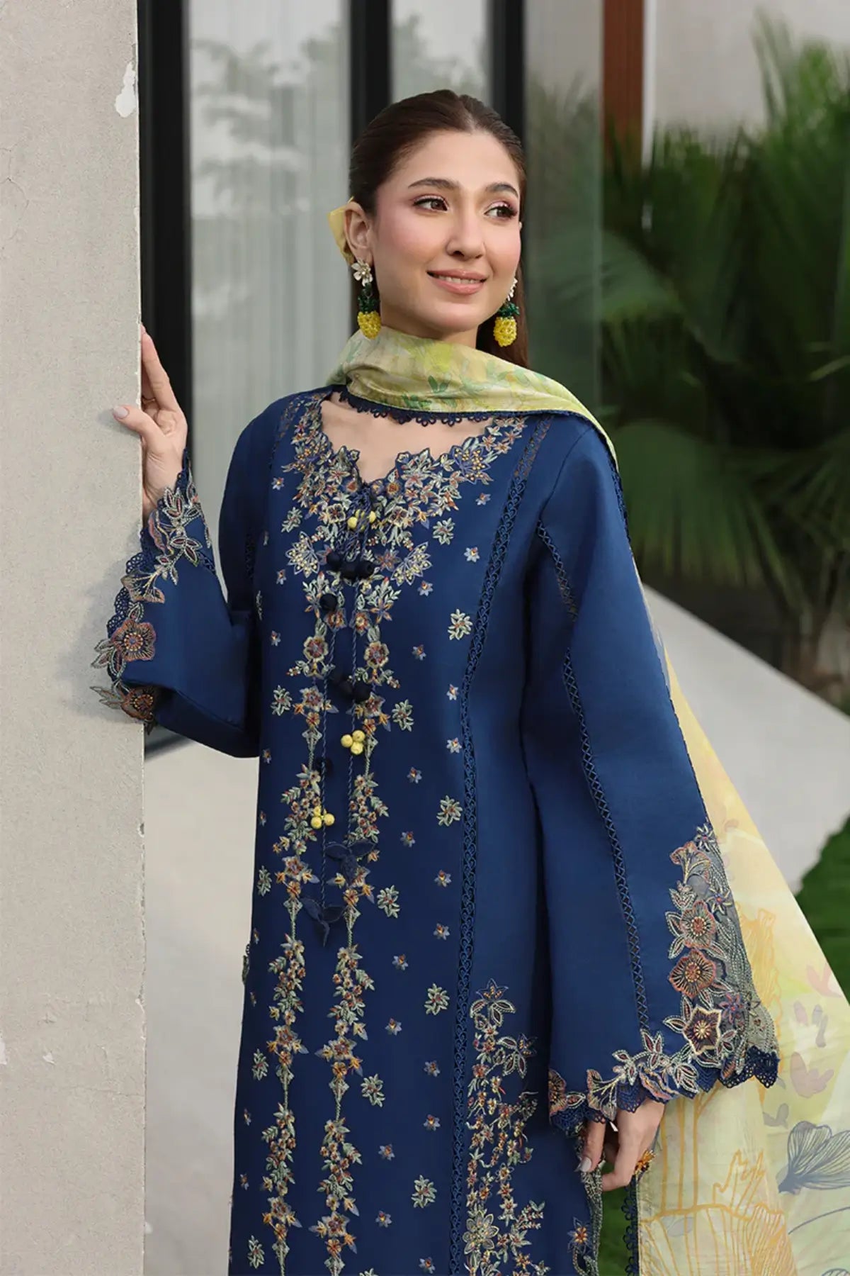 Mina by Rang Rasiya Night Blue Luxury Lawn Stitched 3PC Suit with Printed Tasser Silk Dupatta