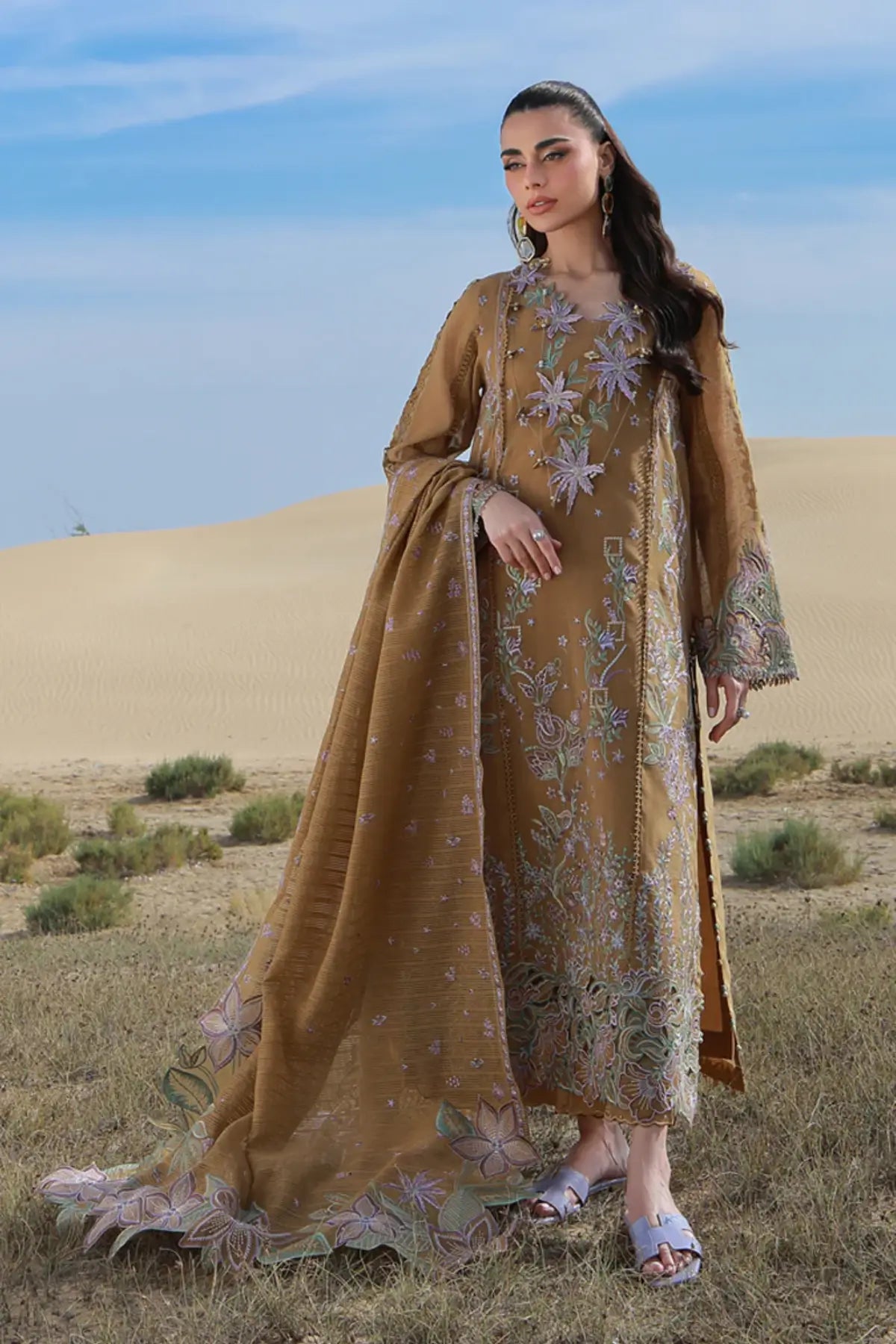 Rang Rasiya Minaal desert rust embroidered net stitched suit
