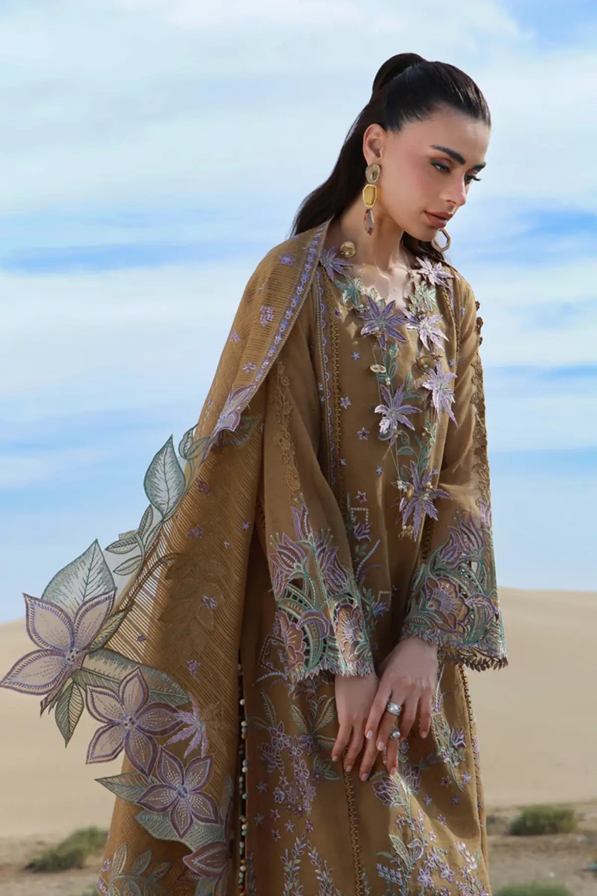Rang Rasiya Minaal desert rust embroidered net stitched suit