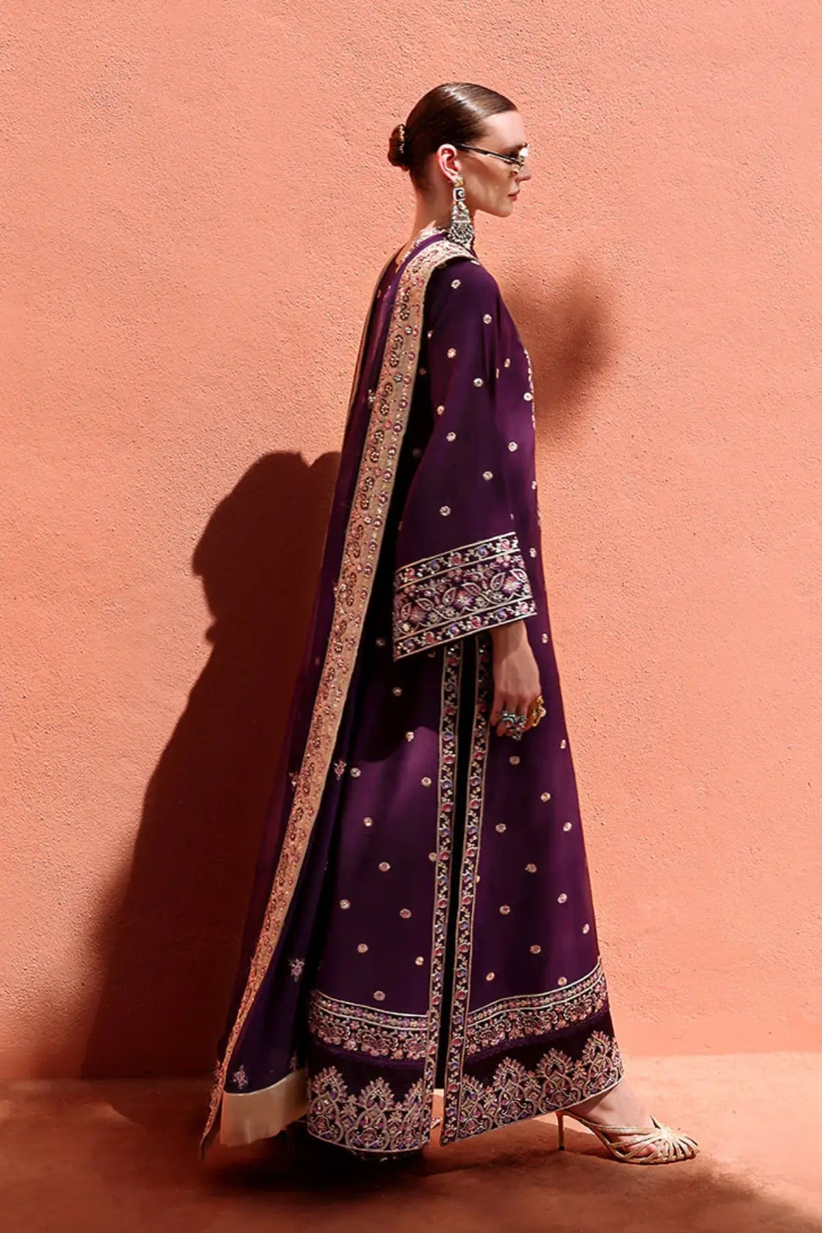 ushq Minerva plum embroidered raw silk 3 piece suit Nuvera Raw Silk 2026 with chiffon dupatta Pakistanimoda