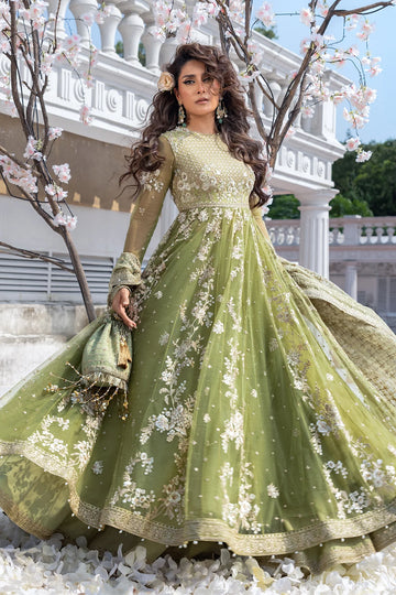 Mint Glow couture Pakistani wedding pishwas sharara with pearls and organza dupatta – Erum Khan Jahan Vol IV bridal ensemble.