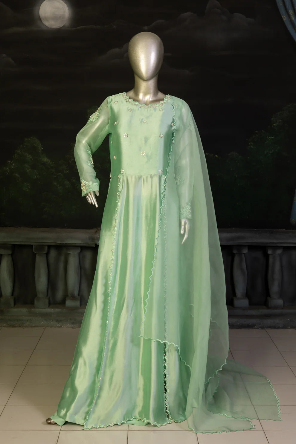 Mint Green- Trendy Pastel Anarkali Outfit for Festive Wear