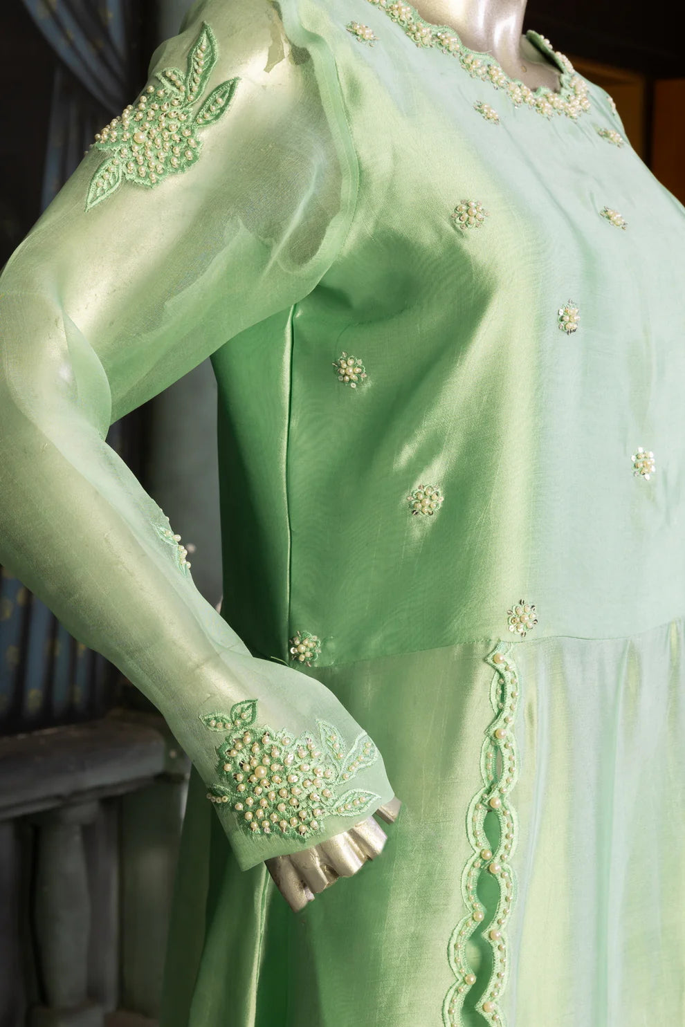 Mint Green- Trendy Pastel Anarkali Outfit for Festive Wear