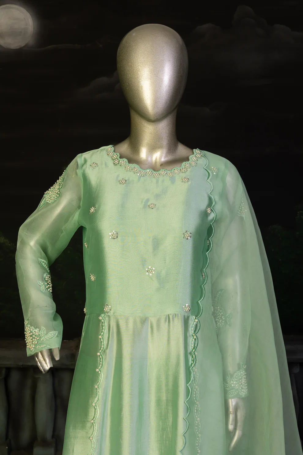 Mint Green- Trendy Pastel Anarkali Outfit for Festive Wear