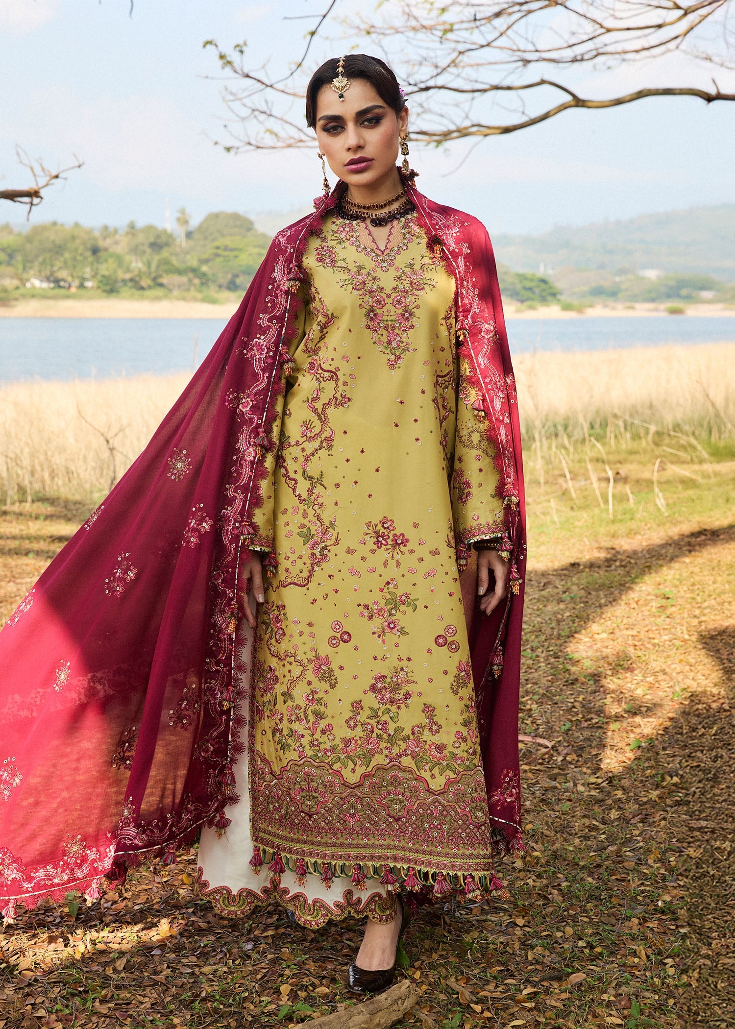 Minted- Apple Green Luxury Lawn Suit By- Hussain Rehar