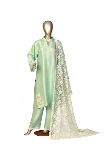 Minty-Designer Pakistani silk suits for formal events