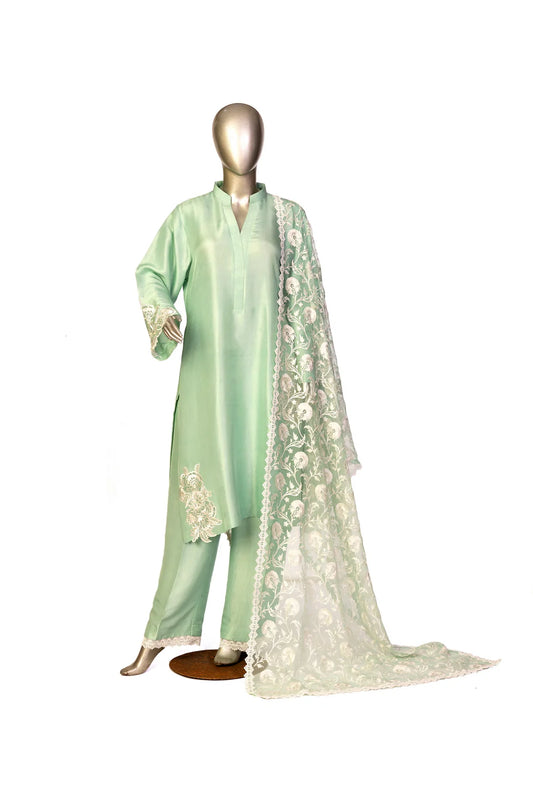 Minty-Designer Pakistani silk suits for formal events