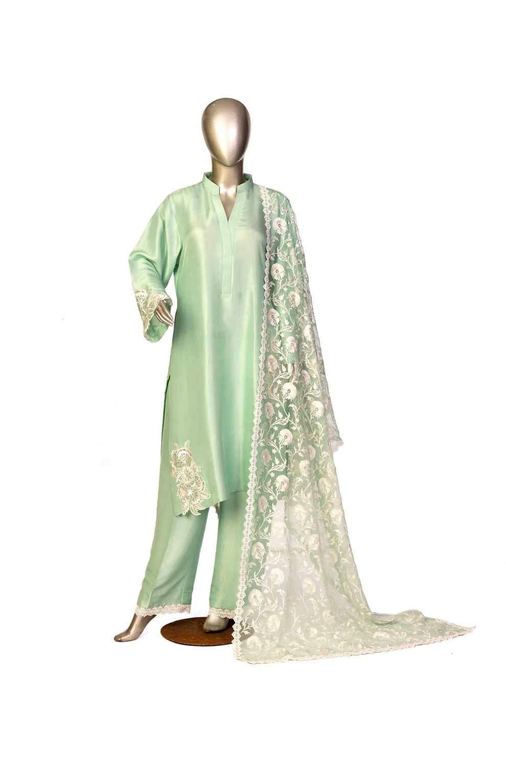 Minty-Designer Pakistani silk suits for formal events