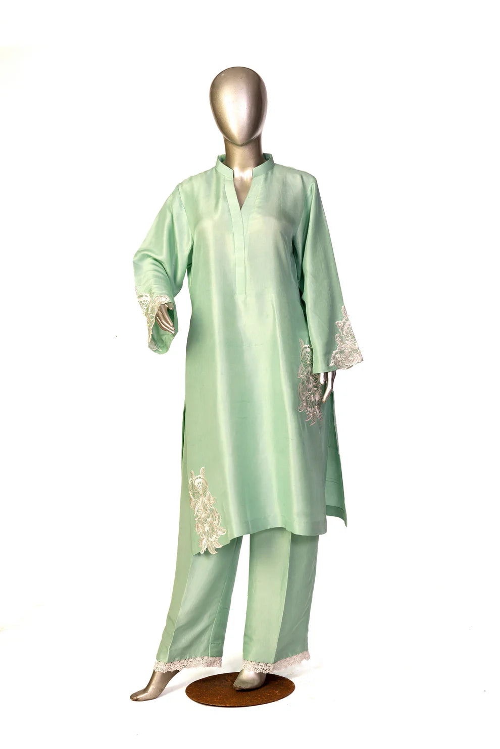 Minty-Designer Pakistani silk suits for formal events