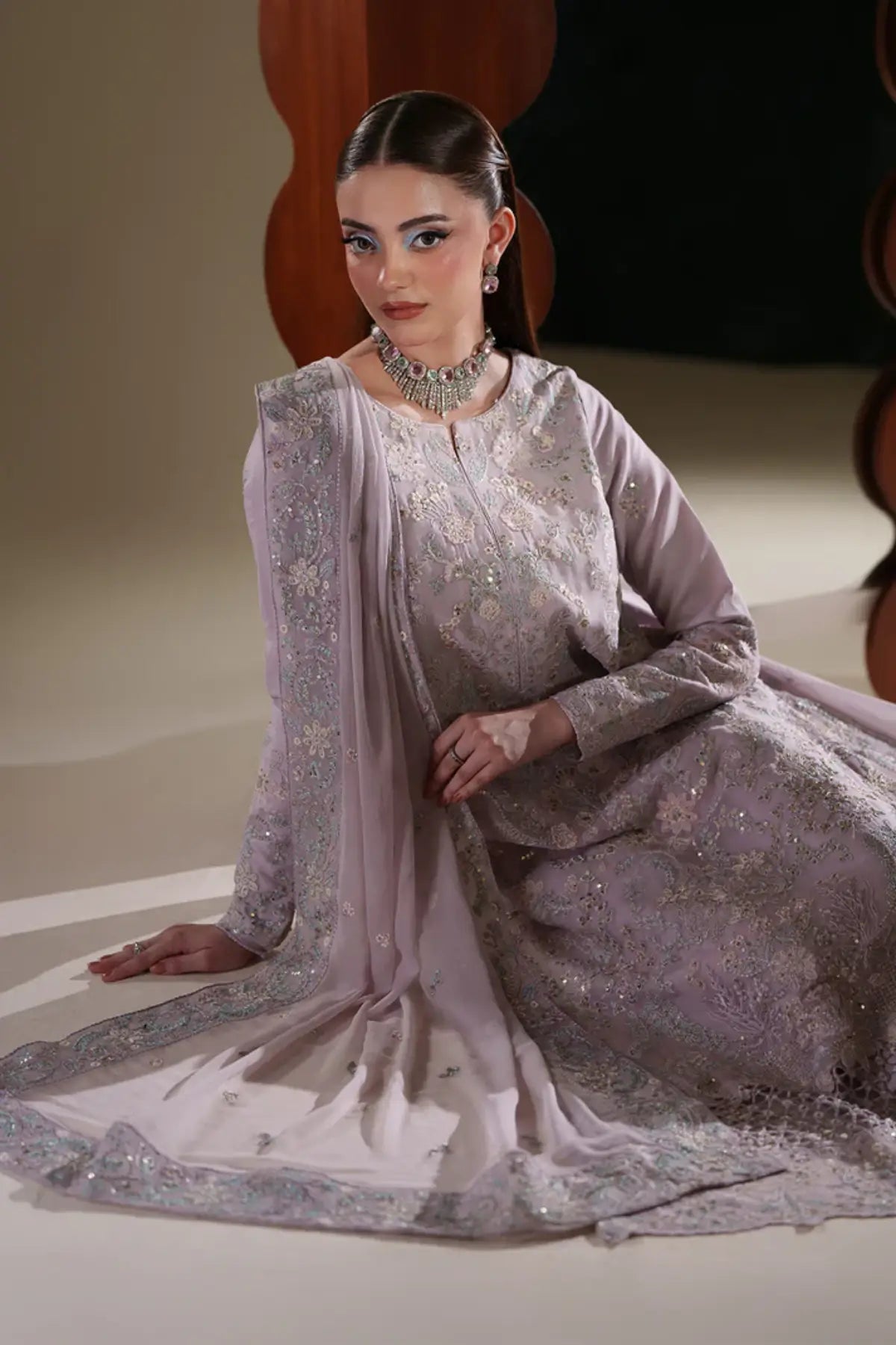 Mira Emaan Adeel Nouvelle Luxury Chiffon Lilac Embroidered Stitched 3PC Suit | Pakistanimoda