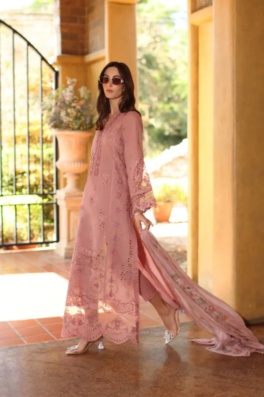 Mirelle D3-B lace pink schiffli embroidered lawn stitched 3PC suit by Saadia Asad Noor Luxury Eid Schiffli ’26