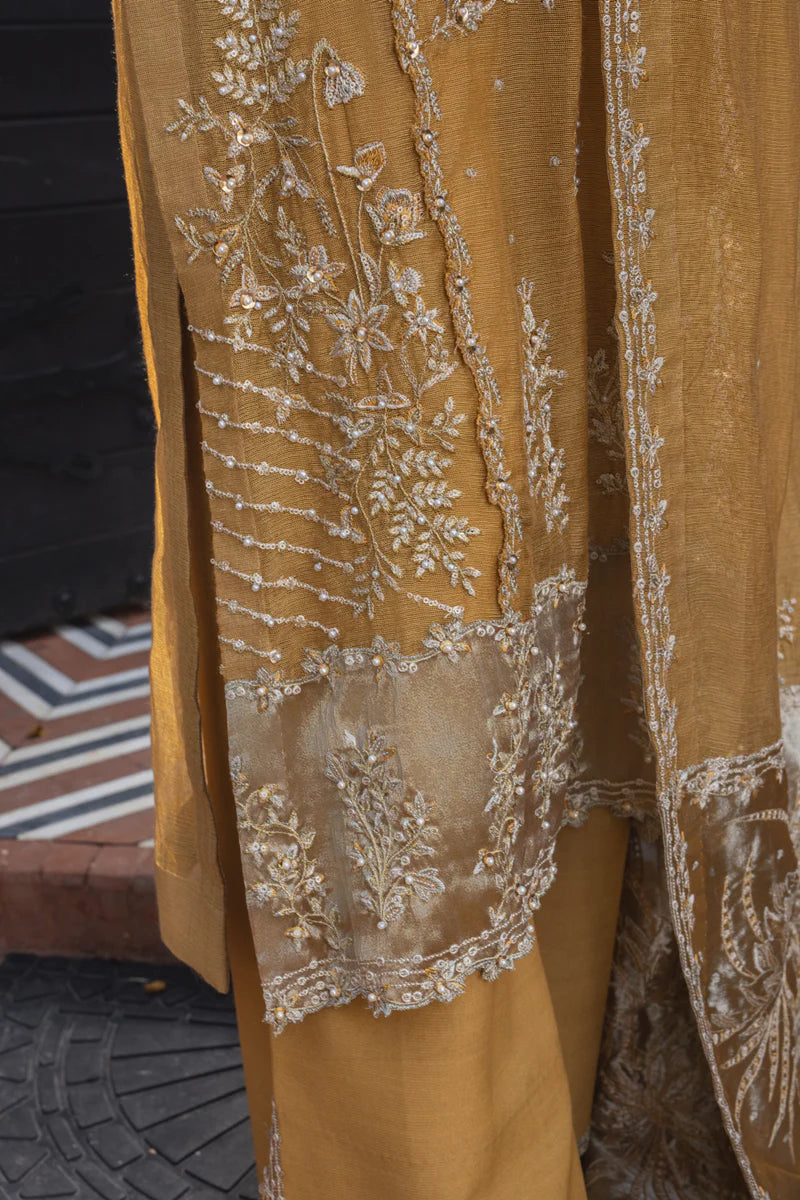 Rang Rasiya Misha Mustard Cotton Net Stitched Formal Suit Pakistanimoda