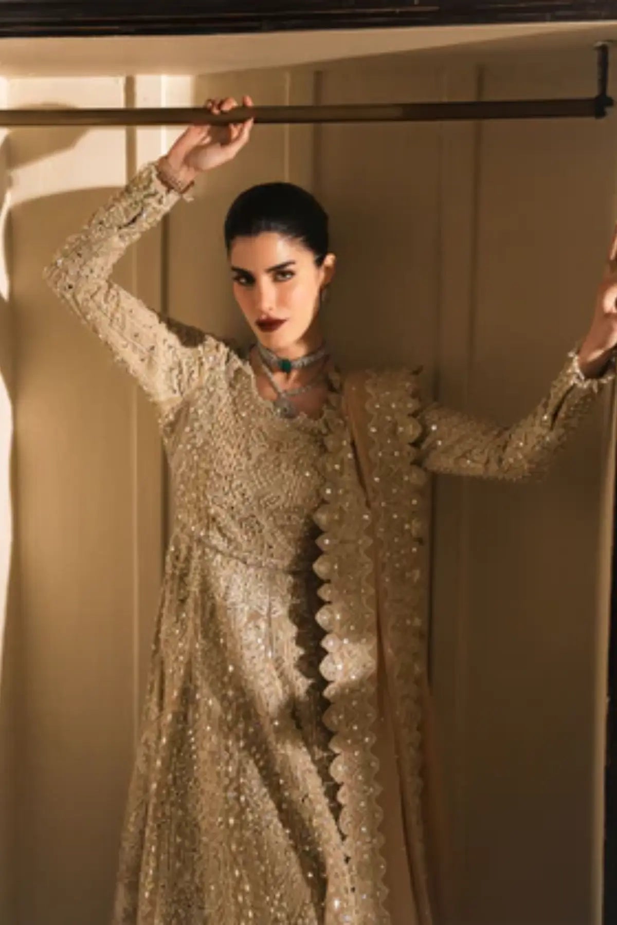 Moonveil Saira Shakira beige festive Eid pishwas with lehenga