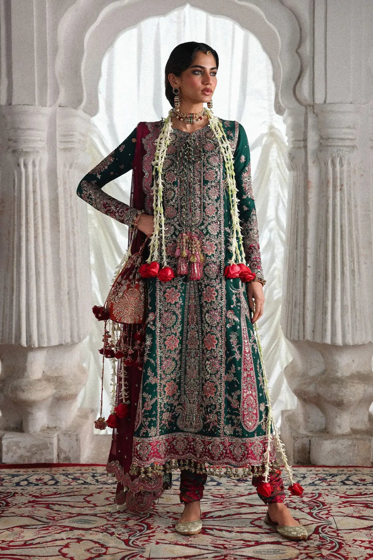 Morni – Hussain Rehar Emerald Green Formal Raw Silk 3PC