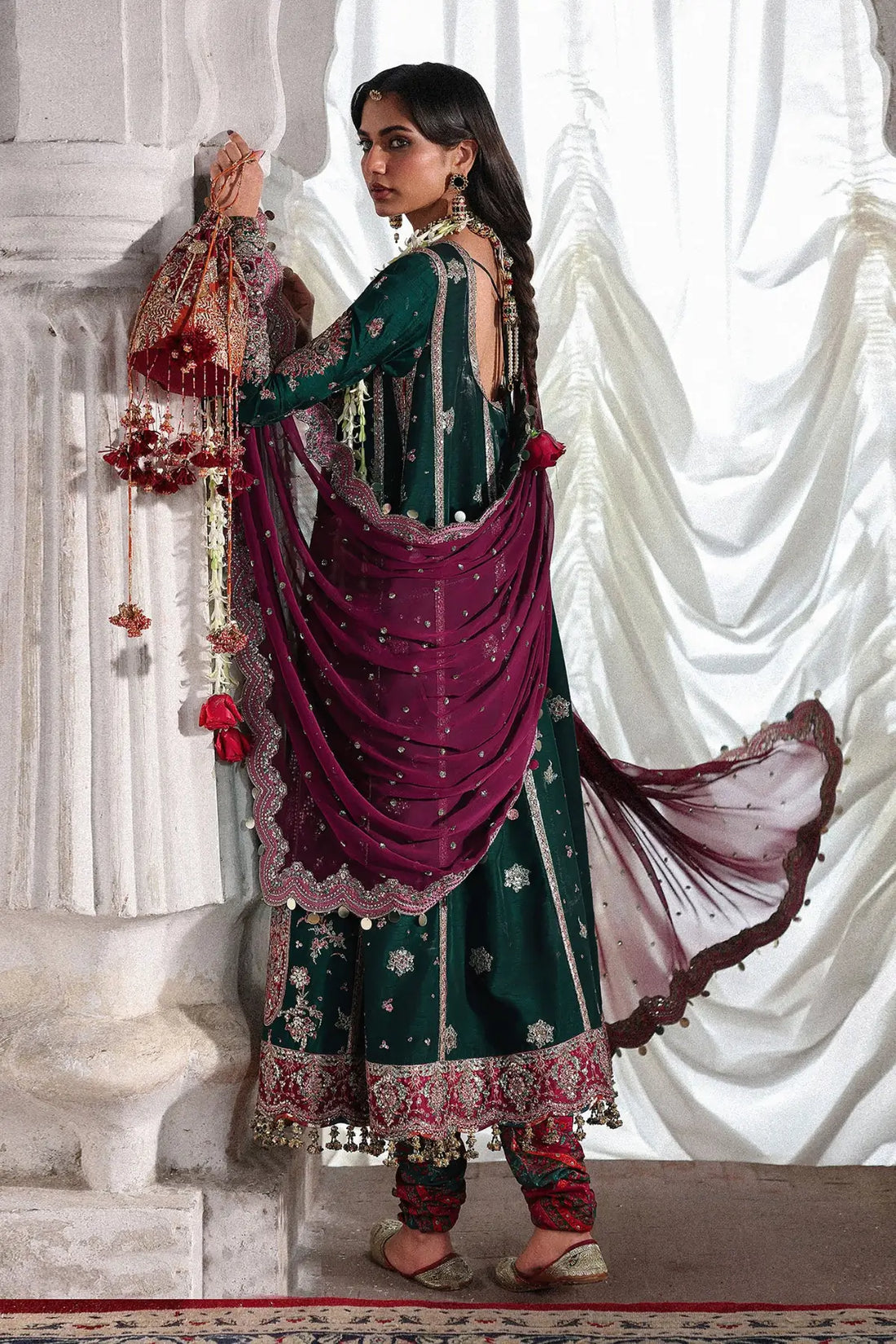 Morni – Hussain Rehar Emerald Green Formal Raw Silk 3PC