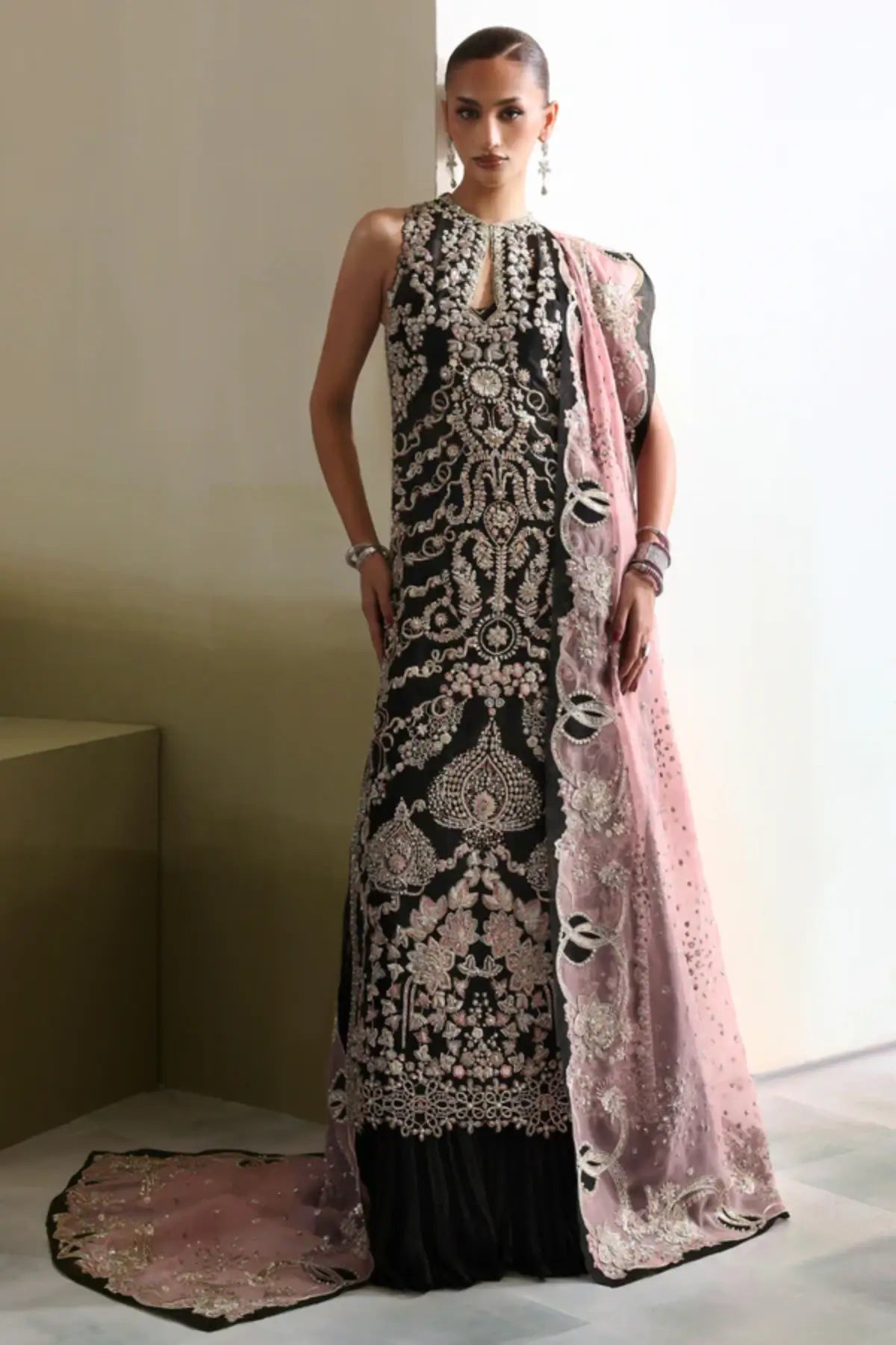 Myrren by Soraya black hand embellished luxury formal dress with elegant designer silhouette