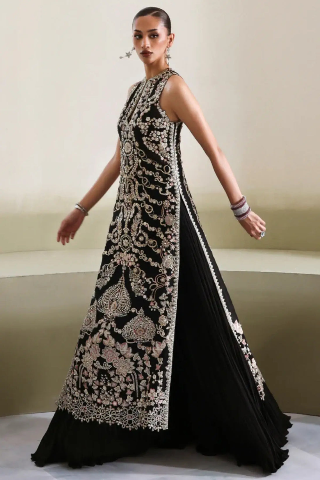 Myrren by Soraya black hand embellished luxury formal dress with elegant designer silhouette