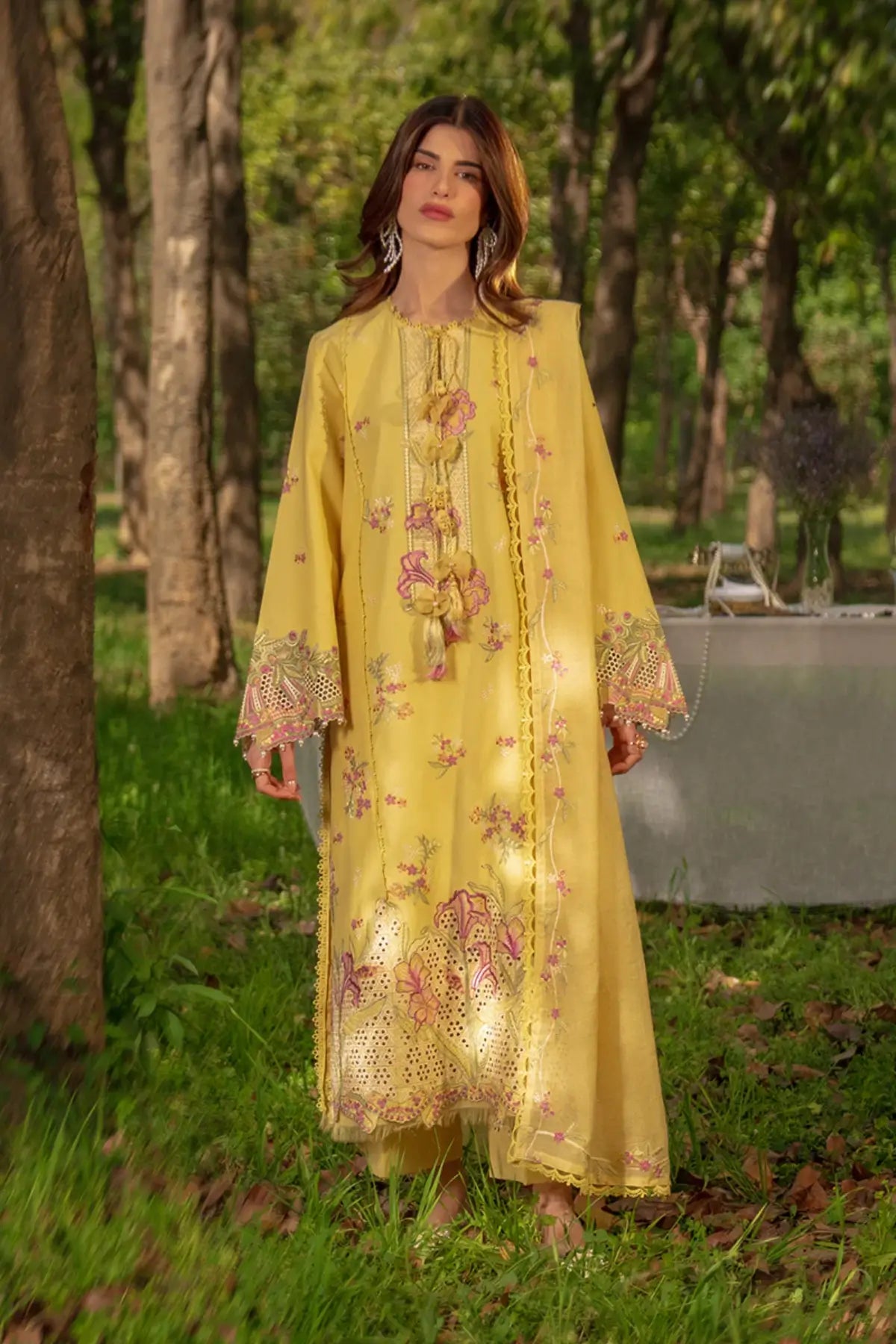 Mysha lemon stitched lawn 3PC suit with embroidered shirt and dupatta summer daywear Rang Rasiya