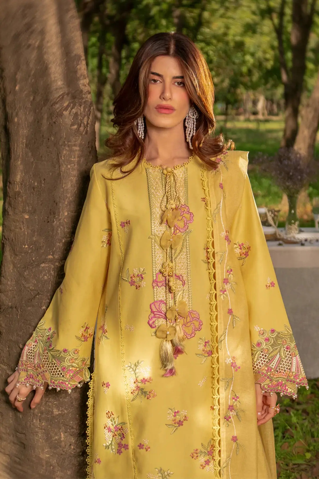 Mysha lemon stitched lawn 3PC suit with embroidered shirt and dupatta summer daywear Rang Rasiya