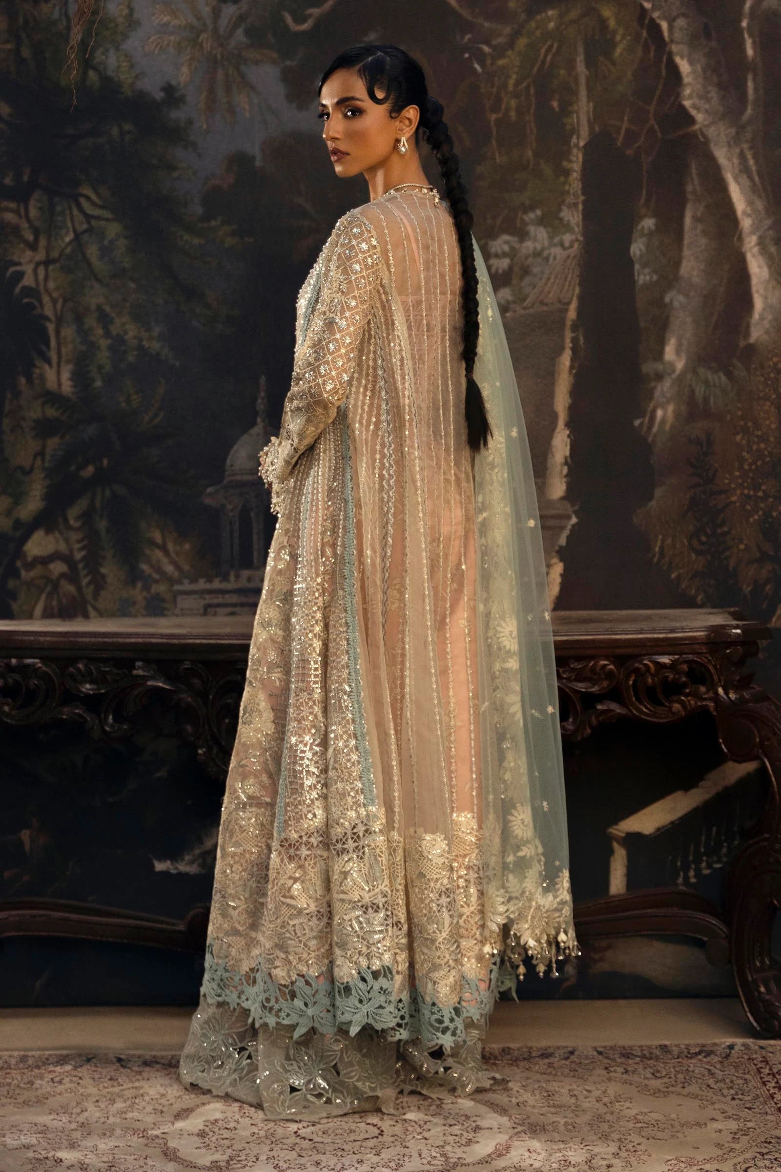 N251-001-3CT- Embellished Off-white Organza Ensemble By- Sana Safinaz