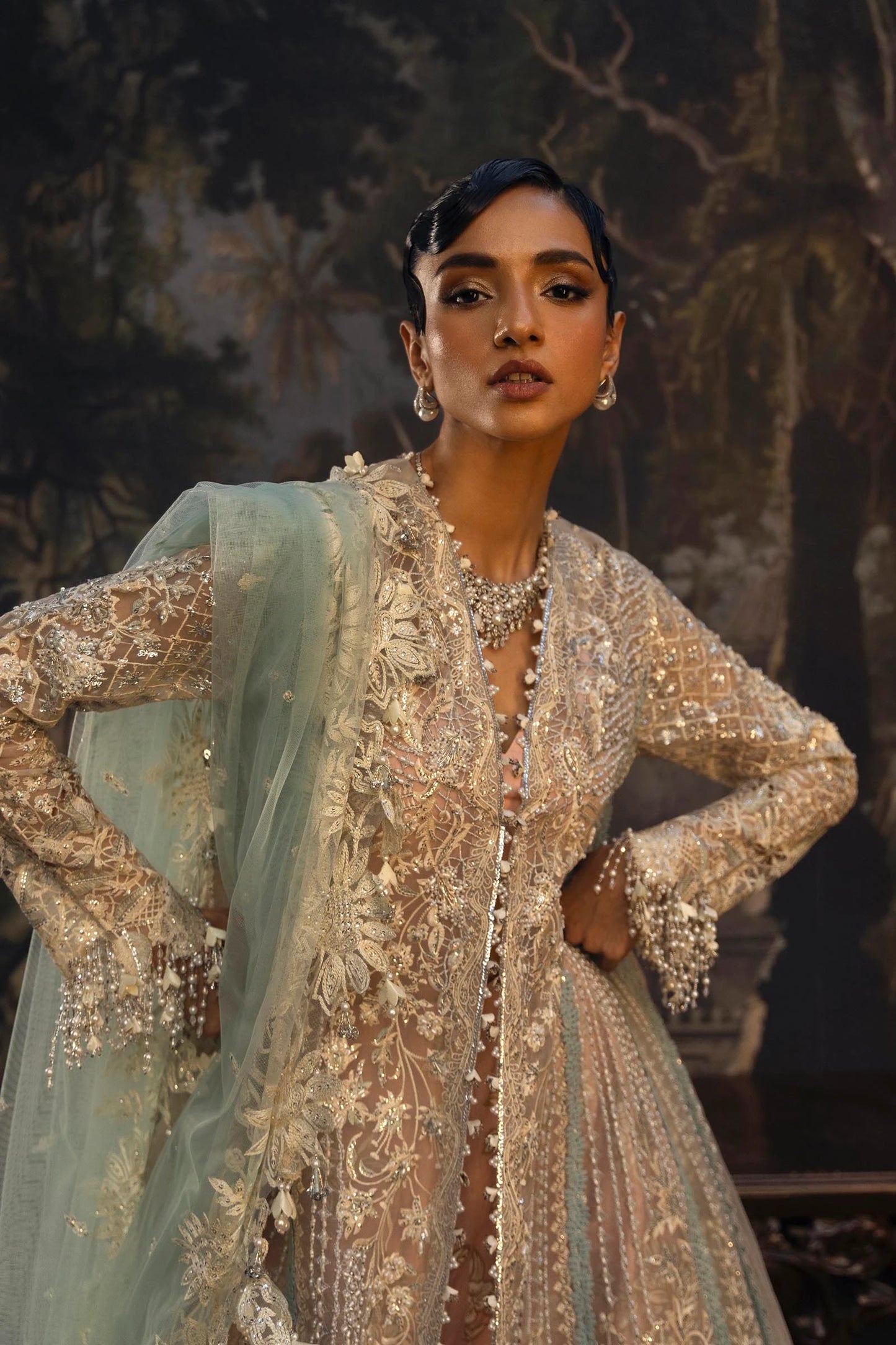 N251-001-3CT- Embellished Off-white Organza Ensemble By- Sana Safinaz