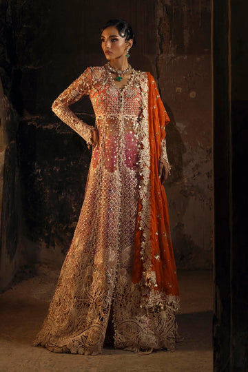 N251-002-3CX- Embroidered Peach Net Outfit Formal Wear By- Sana Safinaz