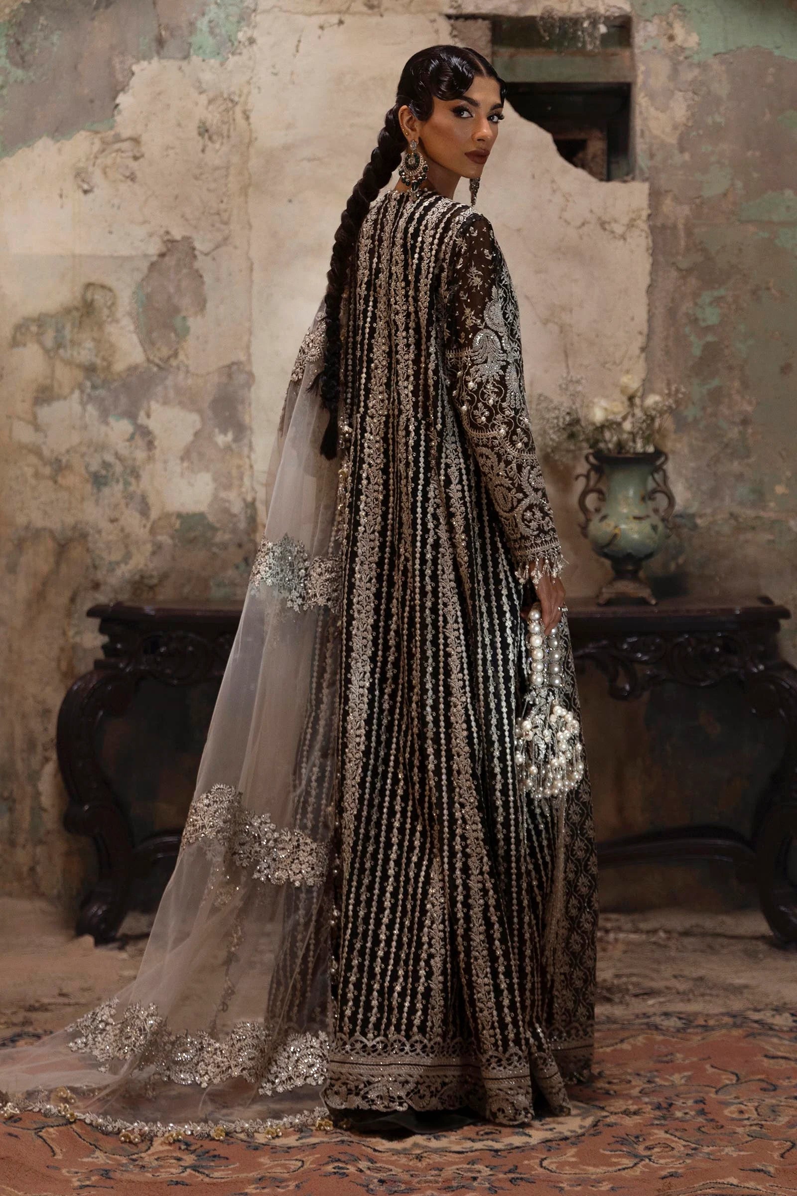 N251-003-3CX- Designer Black Net Maxi Suit By- Sana Safinaz