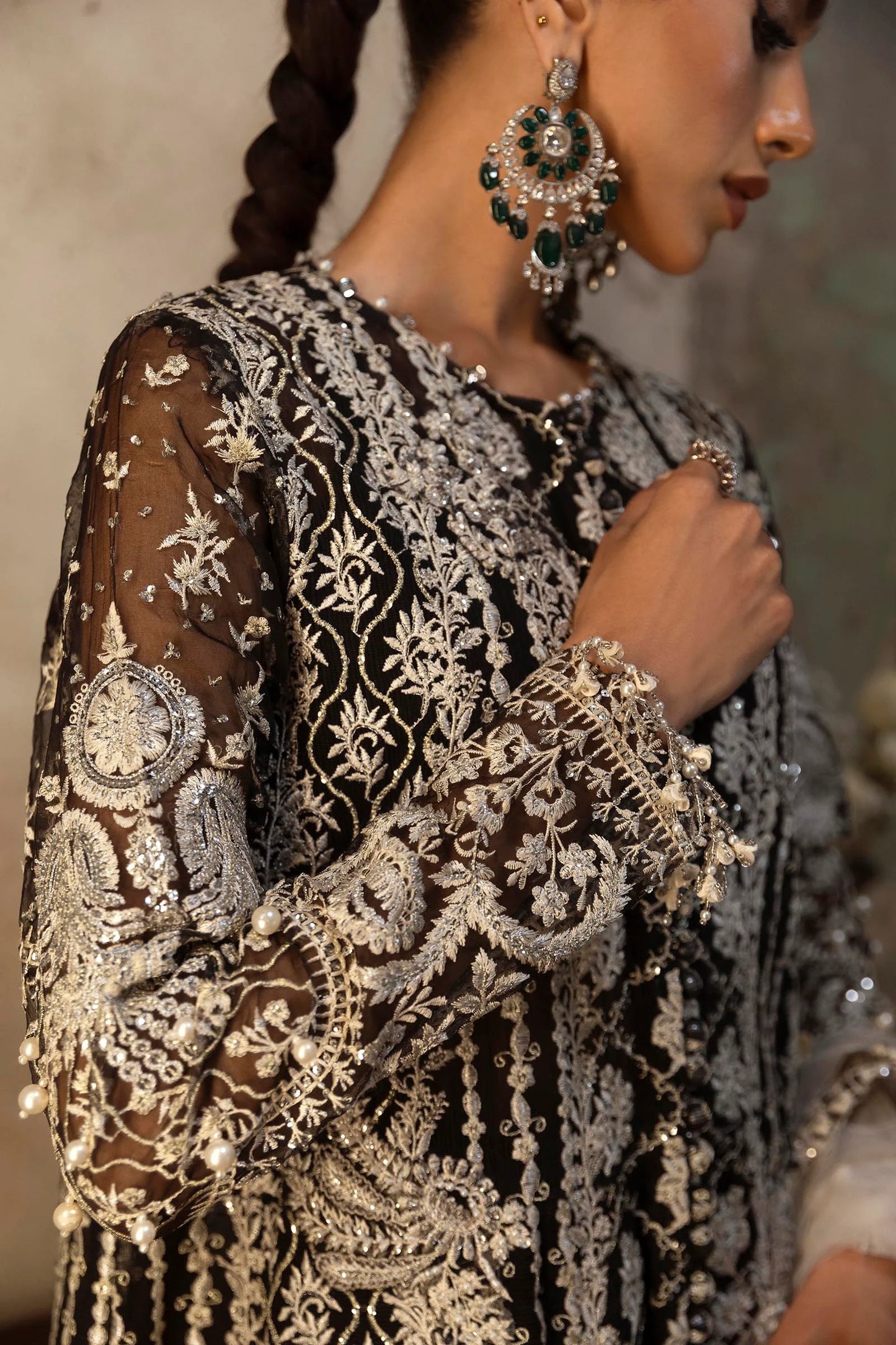 N251-003-3CX- Designer Black Net Maxi Suit By- Sana Safinaz