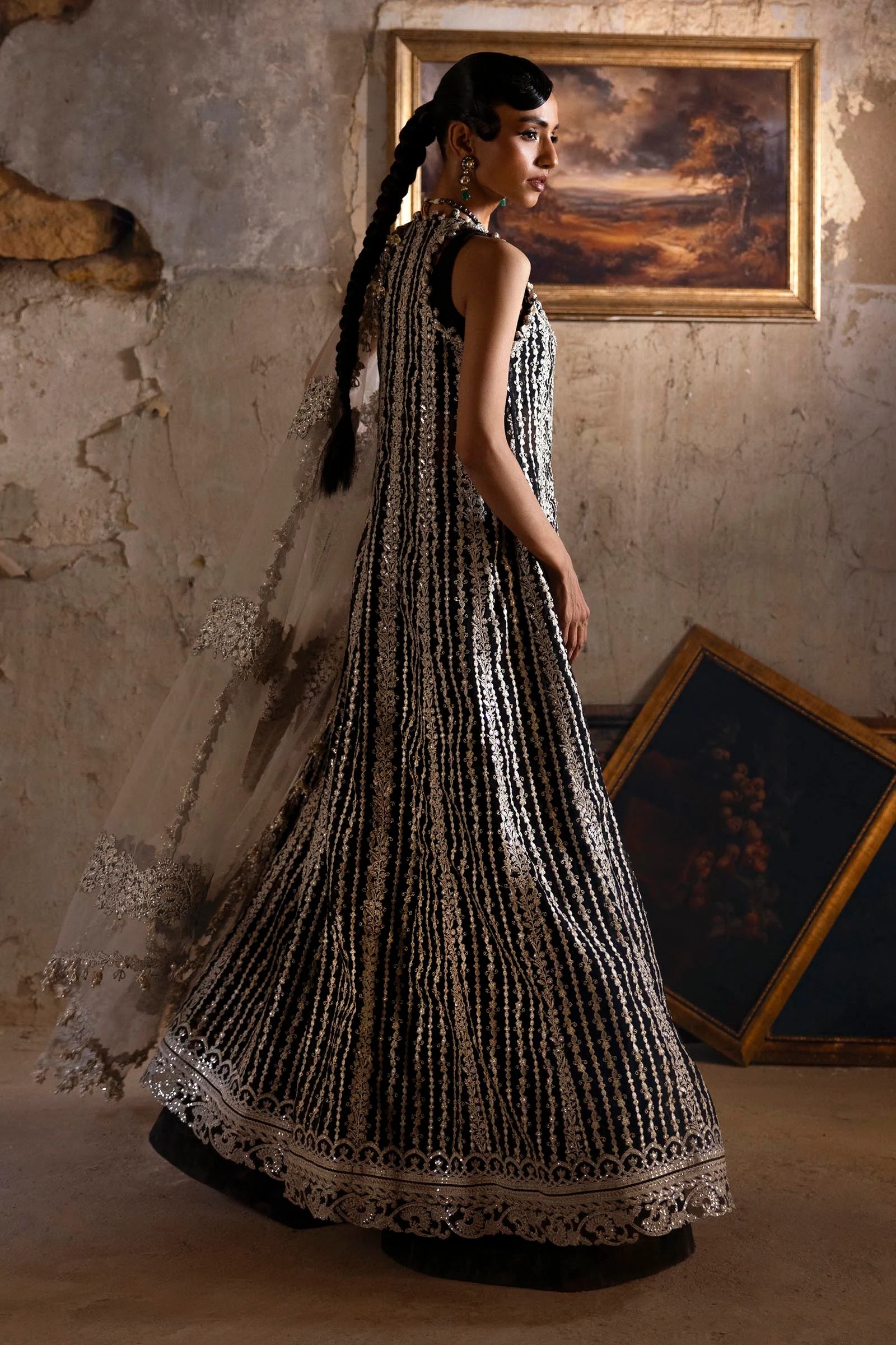 N251-003-3CX- Designer Black Net Maxi Suit By- Sana Safinaz