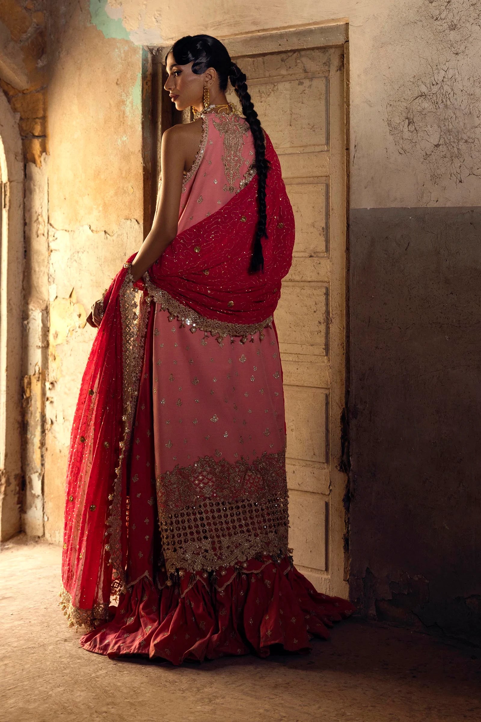 N251-006-3CL- Pakistani Pink Raw Silk Formal Wear By- Sana Safinaz
