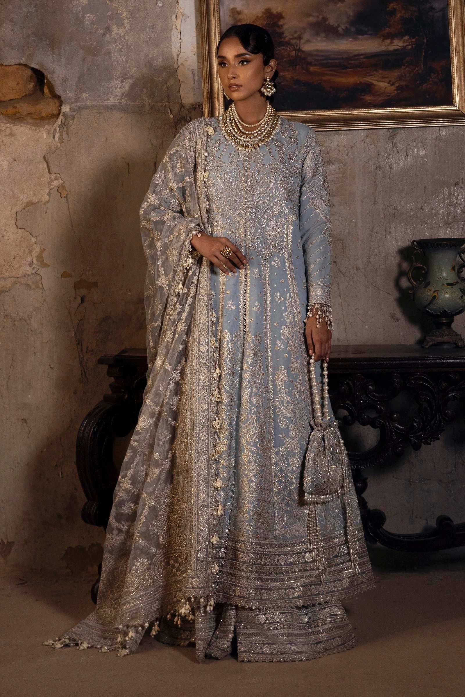 N251-008-3CT- Elegant Pale Blue Pishwas Ensemble By- Sana Safinaz