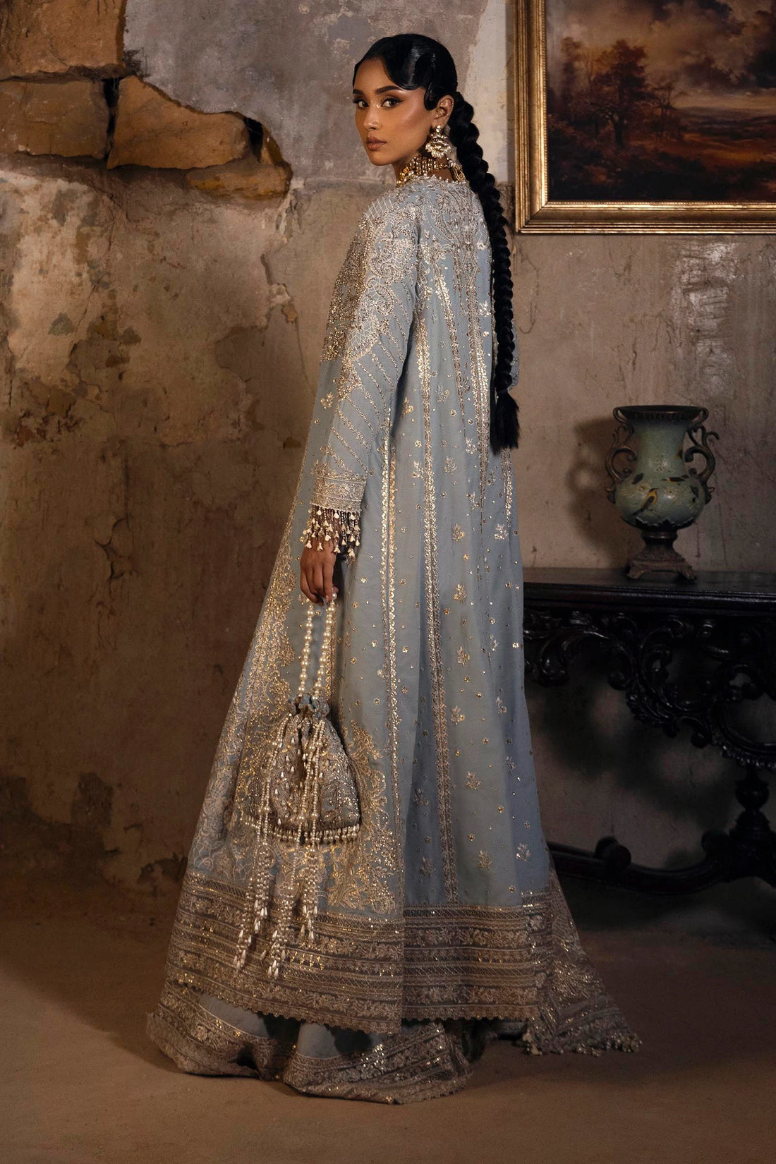 N251-008-3CT- Elegant Pale Blue Pishwas Ensemble By- Sana Safinaz