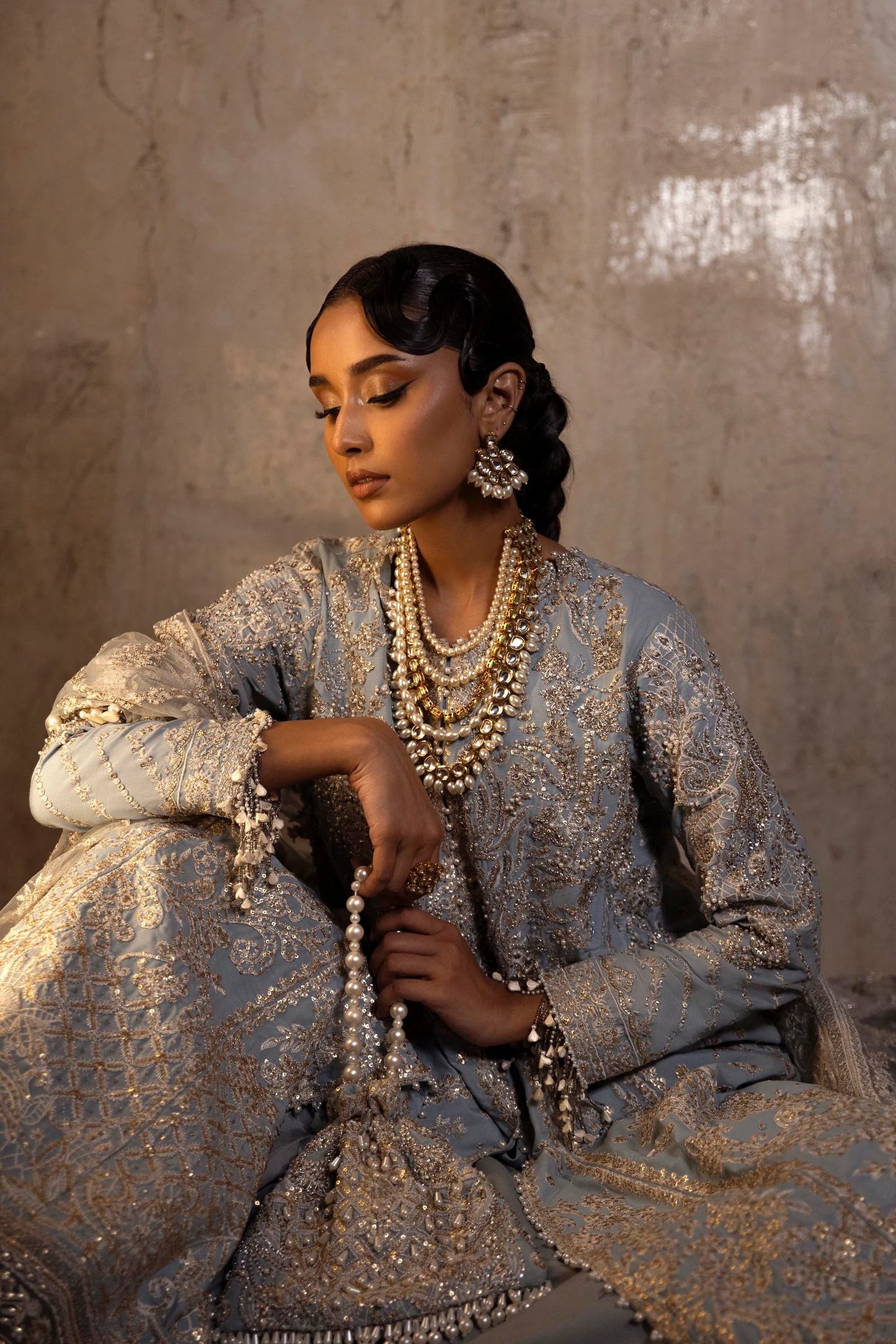N251-008-3CT- Elegant Pale Blue Pishwas Ensemble By- Sana Safinaz