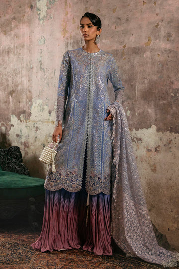 N252-006-3CX stitched georgette designer suit with crushed silk pants and embroidered dupatta – Sana Safinaz wedding wear for Pakistani women abroad.