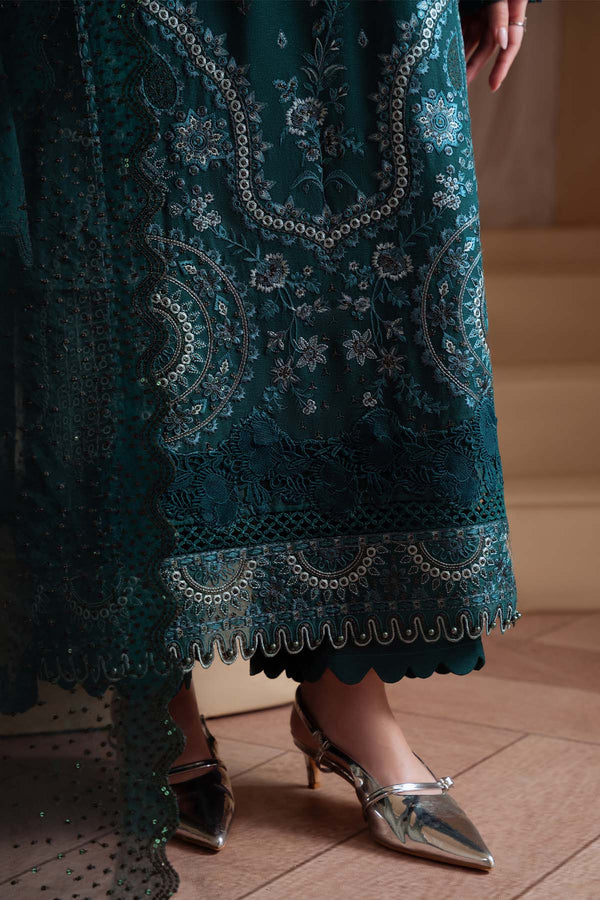 NE-169 Nureh Karandi Collection – Elegant Green Embroidered Karandi 3PC Suit with Organza Dupatta Stitched at Pakistanimoda.com