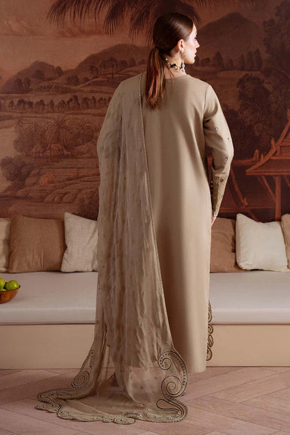 NE-170 Nureh Karandi Collection – Pakistani Beige Embroidered Karandi 3PC Outfit with Chiffon Dupatta Stitched at Pakistanimoda.com