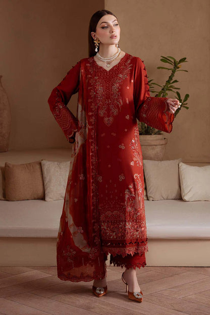 NE-171 Nureh Karandi Collection – Designer Orange Embroidered Karandi 3PC Suit with Chiffon Dupatta Stitched at Pakistanimoda.com