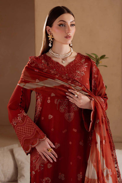 NE-171 Nureh Karandi Collection – Designer Orange Embroidered Karandi 3PC Suit with Chiffon Dupatta Stitched at Pakistanimoda.com