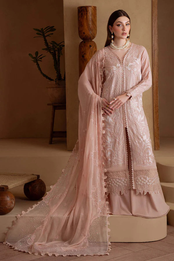 NE-172 Nureh Karandi Collection – Pink Embroidered & Embellished 3PC Suit with Chiffon Dupatta Stitched at Pakistanimoda.com
