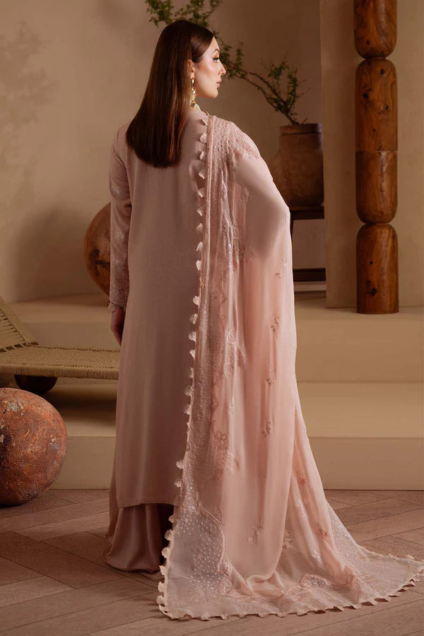 NE-172 Nureh Karandi Collection – Pink Embroidered & Embellished 3PC Suit with Chiffon Dupatta Stitched at Pakistanimoda.com