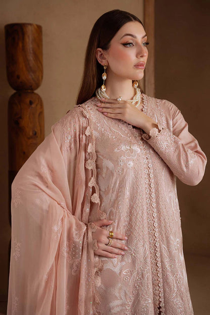 NE-172 Nureh Karandi Collection – Pink Embroidered & Embellished 3PC Suit with Chiffon Dupatta Stitched at Pakistanimoda.com