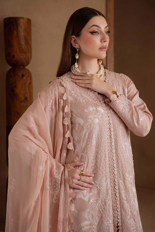 NE-172 Nureh Karandi Collection – Pink Embroidered & Embellished 3PC Suit with Chiffon Dupatta Stitched at Pakistanimoda.com