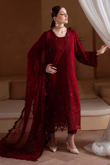 NE-173 Nureh Karandi Collection – Luxury Red Embroidered Karandi Suit with Chiffon Dupatta Stitched at Pakistanimoda.com
