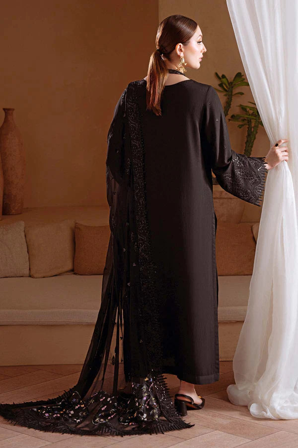 NE-174 Nureh Karandi Collection Black Embroidered Suit with Chiffon Dupatta – Stitched Pakistani Outfit at Pakistanimoda.com
